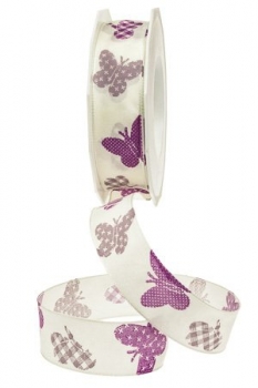 Geschenkband "Schmetterlinge" violett 25mm, 20m